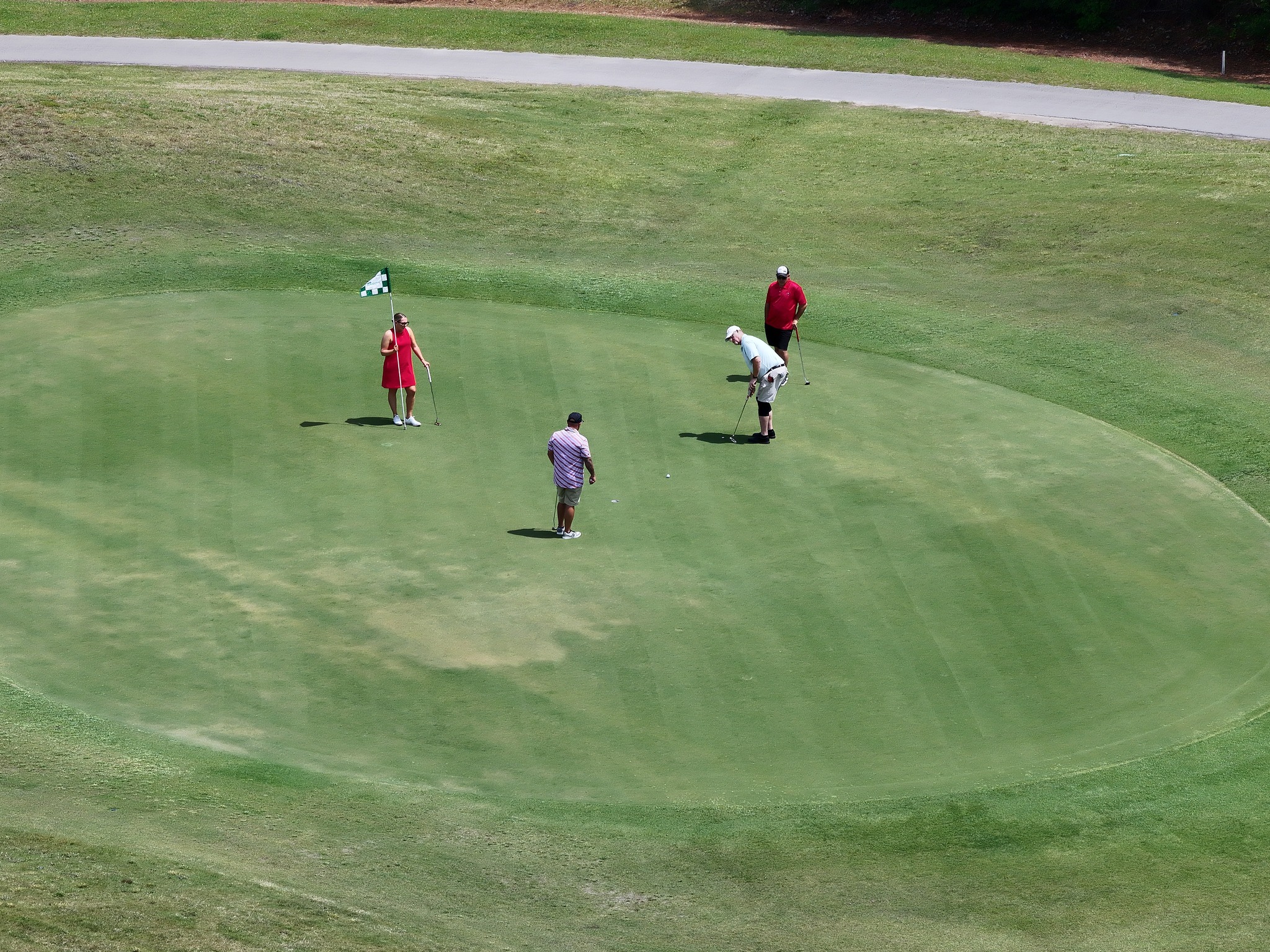 Bird's eye view of golfers on golf course